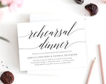 Modern Script Rehearsal Dinner Invitation Template (Digital Download)