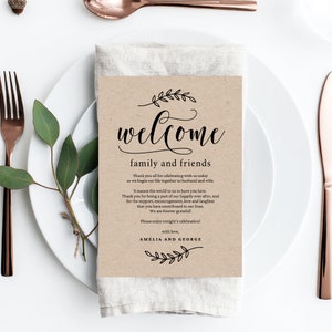 Tarjeta de bienvenida de boda imprimible - Bolsa de bienvenida de boda - Plantilla de Canva de carta de agradecimiento de boda - Descarga instantánea - Elegancia rústica #REC
