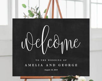 3 Sizes Wedding Welcome Sign Poster With Faux Chalkboard Background Editable PDF Template Instant Download - Lovely Calligraphy #LCC