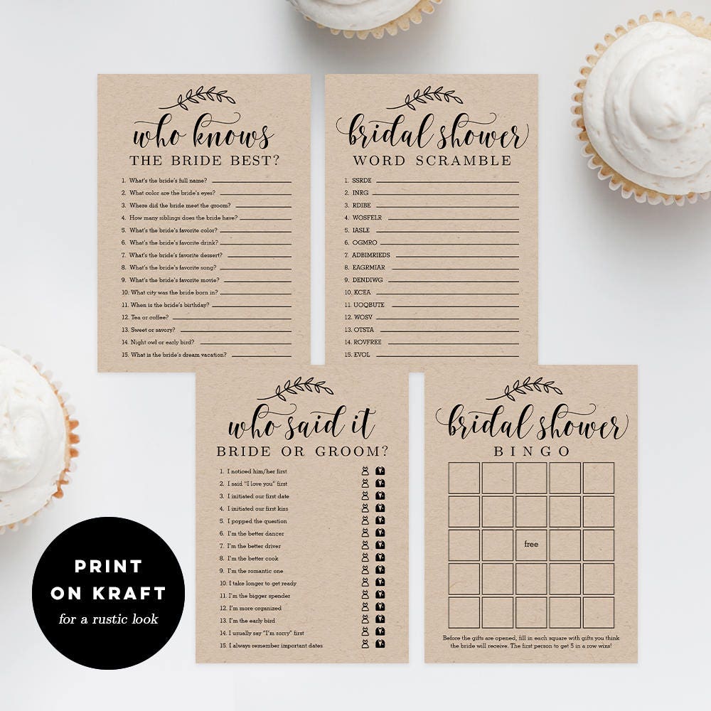 Printable Bridal Shower Games Bundle Bingo Word Scramble - Etsy