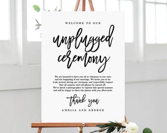 3 Sizes Unplugged Ceremony Wedding Sign - Editable PDF Template Instant Download - Brushed Calligraphy #BCC