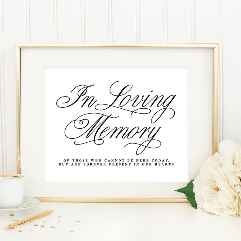 Printable In Loving Memory Sign with Editable Text Area in 8x10 and 5x7 inches Elegant Script ELC image 1