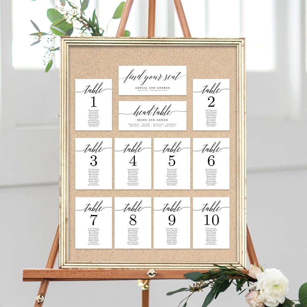 Wedding Seating Chart Template Set - Editable in Canva - Printable Table Seating Plan - Instant Download - Modern Script #MSC