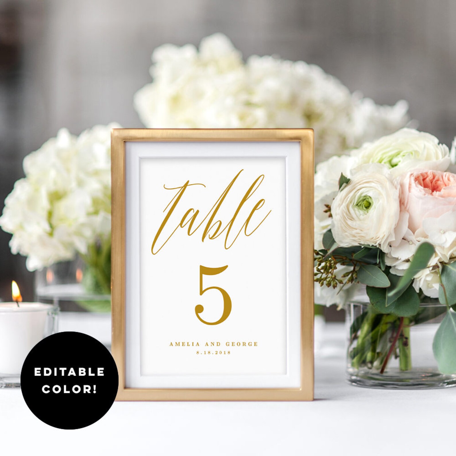 Editable Color Table Number Card MODERN SCRIPT Printable Etsy