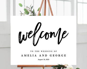 3 Sizes Modern Wedding Welcome Sign Poster - Editable PDF Template Instant Download - Brushed Calligraphy #BCC