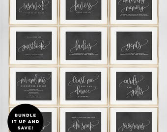 BUNDLE DEAL! Faux Chalkboard Sign Templates Set - Printable Wedding Signs Includes 2 Sizes 5x7 and 8x10 - Lovely Calligraphy #LCC