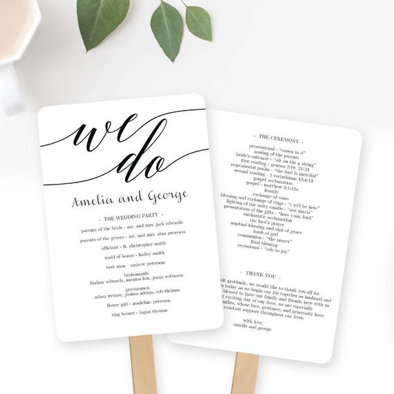 Wedding Program Fan Or Flat Wedding Program Templates Etsy