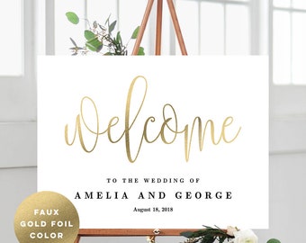 3 Sizes Wedding Welcome Sign Poster - Editable PDF Template Instant Download - Lovely Calligraphy #LCC Faux Gold Foil