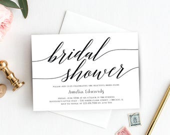 Printable Bridal Shower Invitation Template - Instant Download - MODERN SCRIPT - with Bonus Printable Envelope Liner #MSC