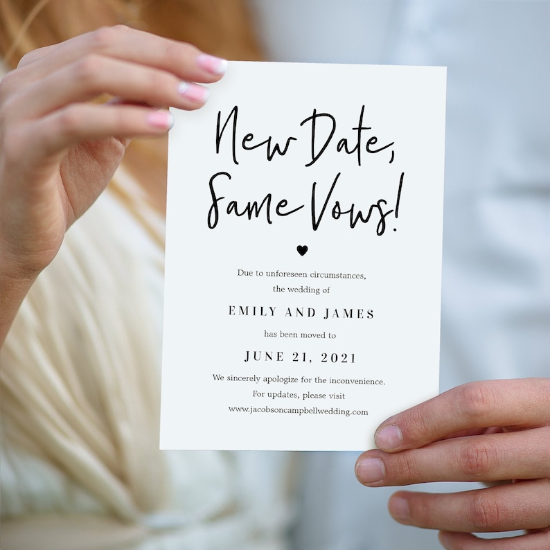 New Date Same Vows Printable Change The Date Template Change Of Plans Instant Download Templett Wedding Update Card Postponed Wedding