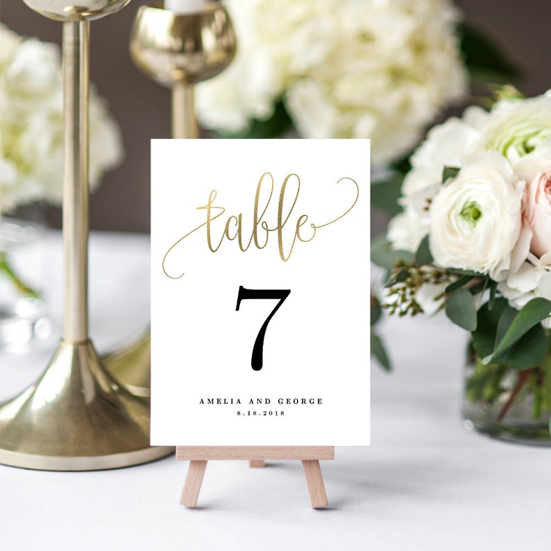 Table Number Card Editable Template Printable Table Number Cards Instant Download Lovely Calligraphy LCC Faux Gold Foil image 2
