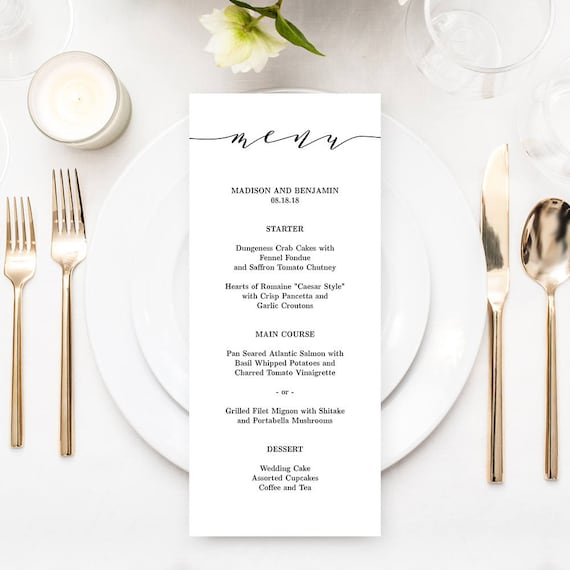 printable modern menu card template instant download editable etsy