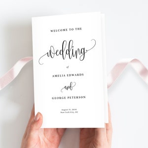 Printable Folded Wedding Programs Canva Template - Catholic Wedding Mass Booklet Template - Instant Download - Lovely Calligraphy #LCC
