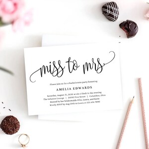 Miss to Mrs Bachelorette Party or Bridal Shower Invitation Canva Template - Printable Invitation Instant Download - Lovely Calligraphy #LCC