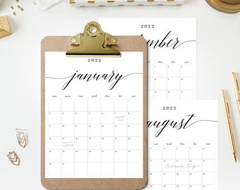 Calendario imprimible 2022 - Modern Calendar Planner Instant Download Modern Script #MSC