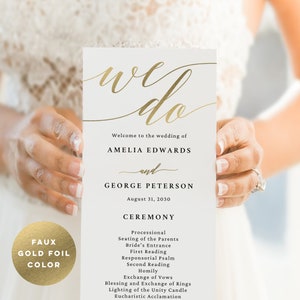 Plantilla editable para programa de bodas - Programa de bodas imprimible - Descarga instantánea - Letras modernas #MSC Color dorado falso