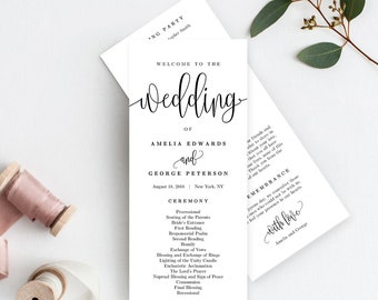 Wedding Program Editable Template - Printable Wedding Program - Instant Download - Lovely Calligraphy #LCC