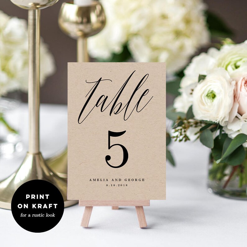 Editable Color Table Number Card, MODERN SCRIPT Printable Wedding Table Number Template Instant Download MSC image 5