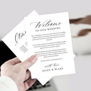 Tarjeta de bienvenida a la boda sencilla y elegante: itinerario, agradecimiento, etc., totalmente editable en Canva, plantilla imprimible, descarga instantánea - #SEC