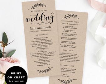 Wedding Program Editable Template - Printable Wedding Program - Instant Download - Rustic Elegance #REC