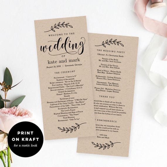 Wedding Program Editable Template Printable Wedding Program Etsy