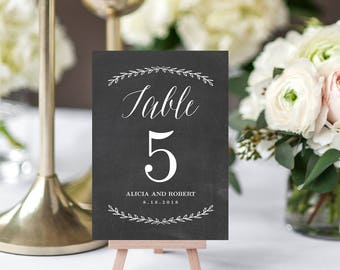 Editable Table Number Card Template - Chalkboard Wedding Table Number Card - Printable PDF Chalkboard Laurels #LAC