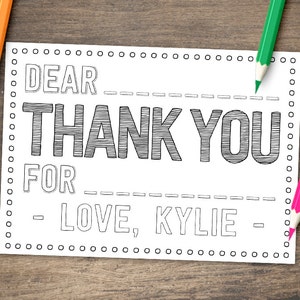 COLOR ME Kid Thank You Card - PRINTABLE Coloring Thank You Card - Can Be Personalized with Child's Name