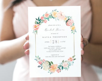 Blush Floral Bridal Shower Invitation Template - Printable Bridal Shower Invitation Modern Floral Baby Shower, Party - Blush Floral #BFC