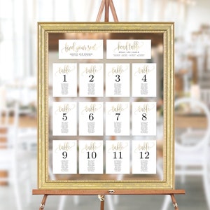Wedding Seating Chart Template Set Printable Table Seating Plan - Instant Download Canva Templates - Faux Gold Foil Lovely Calligraphy #LCC