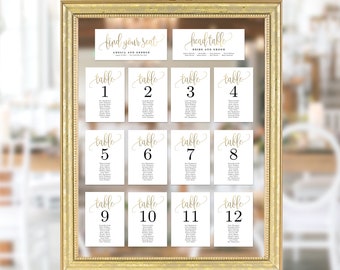 Wedding Seating Chart Template Set Printable Table Seating Plan - Instant Download Canva Templates - Faux Gold Foil Lovely Calligraphy #LCC