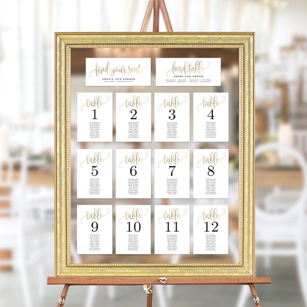 Wedding Seating Chart Template Set Printable Table Seating Plan - Editable Templates Instant Download Faux Gold Foil Lovely Calligraphy #LCC