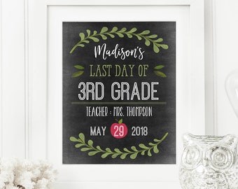 Printable First and Last Day of School Sign - Back To School Chalkboard Sign Editable Template, Instant Download 8x10 inches