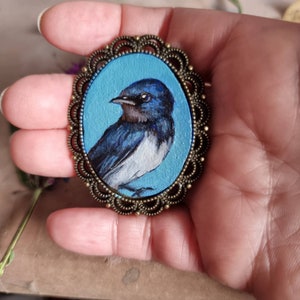 Barn Swallow tiny portrait original miniature,framed oil painting, for dollhouse, Christmas Gift, handpainted Brooch/Magnet/Pendant/Painting image 2