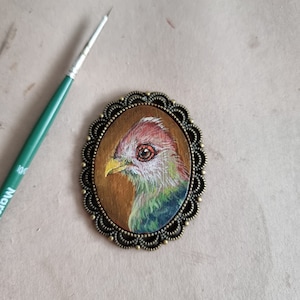 Turaco pequeño retrato miniatura original, pintura al óleo enmarcada, para casa de muñecas, regalo de Navidad, broche/imán/colgante/pintura pintado a mano