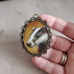 Badger tiny portrait original miniature, framed oil painting, artwork for dollhouse, collectible small painting, hand painted, wildlife art image 5