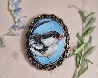 Pin Tailed Whydah portrait original miniature,framed oil painting,Christmas Gift/Decoration,hand painted bird Brooch/Magnet/Pendant/Painting