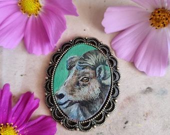 Aries tiny portrait original miniature,framed oil painting,for dollhouse, Christmas Gift,handpainted Brooch/Magnet/Pendant/Painting,wildlife