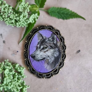 Lobo pequeño retrato miniatura original, pintura al óleo enmarcada, para casa de muñecas, regalo de Navidad/decoración, broche/imán/colgante/pintura pintado a mano