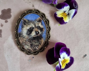 Raccoon Painting Animal Art Raccoon Portrait Artwork Wildlife Animal Art Oil Wall Art Christmas Gift Handmade Brooch Magnet Pendant Original