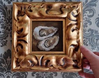 Oyster Oil Painting Framed Original Art Seafood Artwork Coastal Painting French Kitchen Oyster Art Still Life Restaurant Art Gift Handmade
