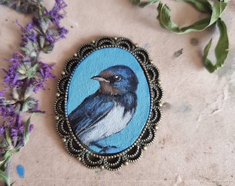 Barn Swallow tiny portrait original miniature,framed oil painting, for dollhouse, Christmas Gift, handpainted Brooch/Magnet/Pendant/Painting