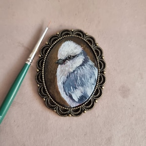 Azure Tit pequeño retrato miniatura original, pintura de pájaro al óleo enmarcada, regalo de Navidad/decoración, broche/imán/colgante/pintura pintado a mano
