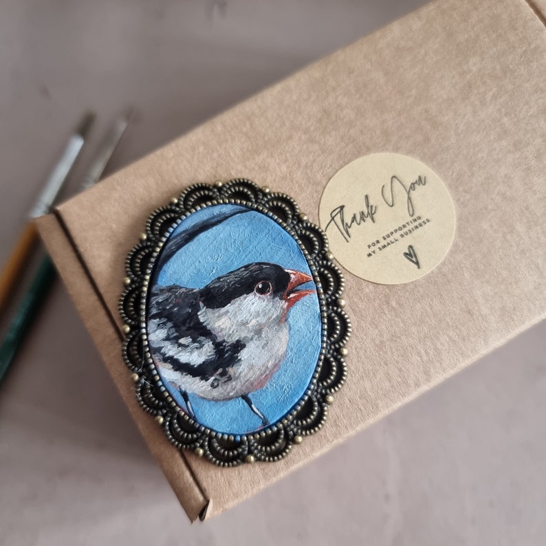 Pin Tailed Whydah portrait original miniature,framed oil painting,Christmas Gift/Decoration,hand painted bird Brooch/Magnet/Pendant/Painting image 3