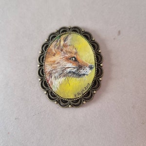 Spring Fox piccolo 1.6x1.18" ritratto originale miniatura incorniciata pittura a olio casa delle bambole regalo di Natale fatto a mano spilla magnete ciondolo portachiavi