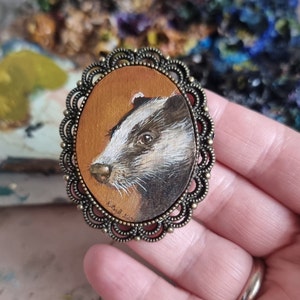 Badger tiny portrait original miniature, framed oil painting, artwork for dollhouse, collectible small painting, hand painted, wildlife art image 3