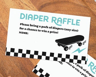 Diaper Raffle Baby On Board Boy Baby Shower Diaper Raffle Template Insert, Ticket Printable Baby Shower Instant Download Skateboard Cool