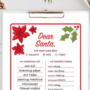 Dear Santa, Printable Letter to Santa, Santa Letter, Kids Letter to ...