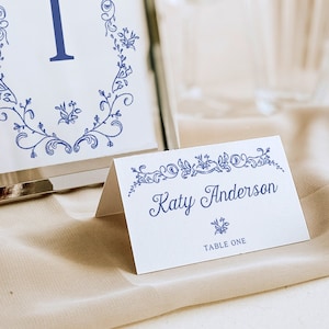 Etwas Blaues Tischkarten Vorlage, bedruckbare Tischkarten, Eskortkarten, Hochzeit Tischkarten, Namenskarte, Download, bearbeitbar, viktorianisch