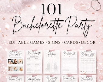 Bachelorette Party Games Bundle Templates, 101 Printable Bachelorette Party Decor, Bingo Signs Favors Funny Dirty Clean, Modern Minimalist