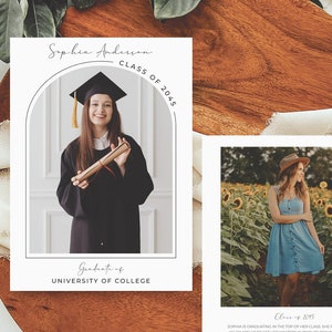 Boho Arch Graduation Ankündigungskarte, Klasse von 2025, Minimale Einladung zur Abschlussfeier, bestandene Einladungskarte mit Foto, modern